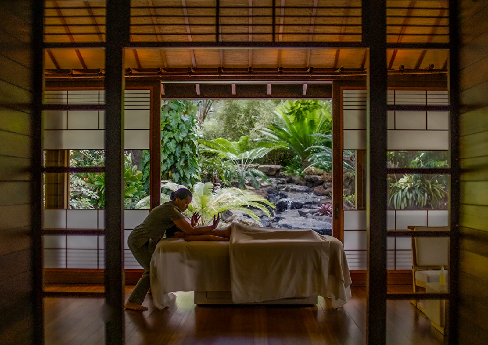 Images may contain adult wedding spa chairs and furniture